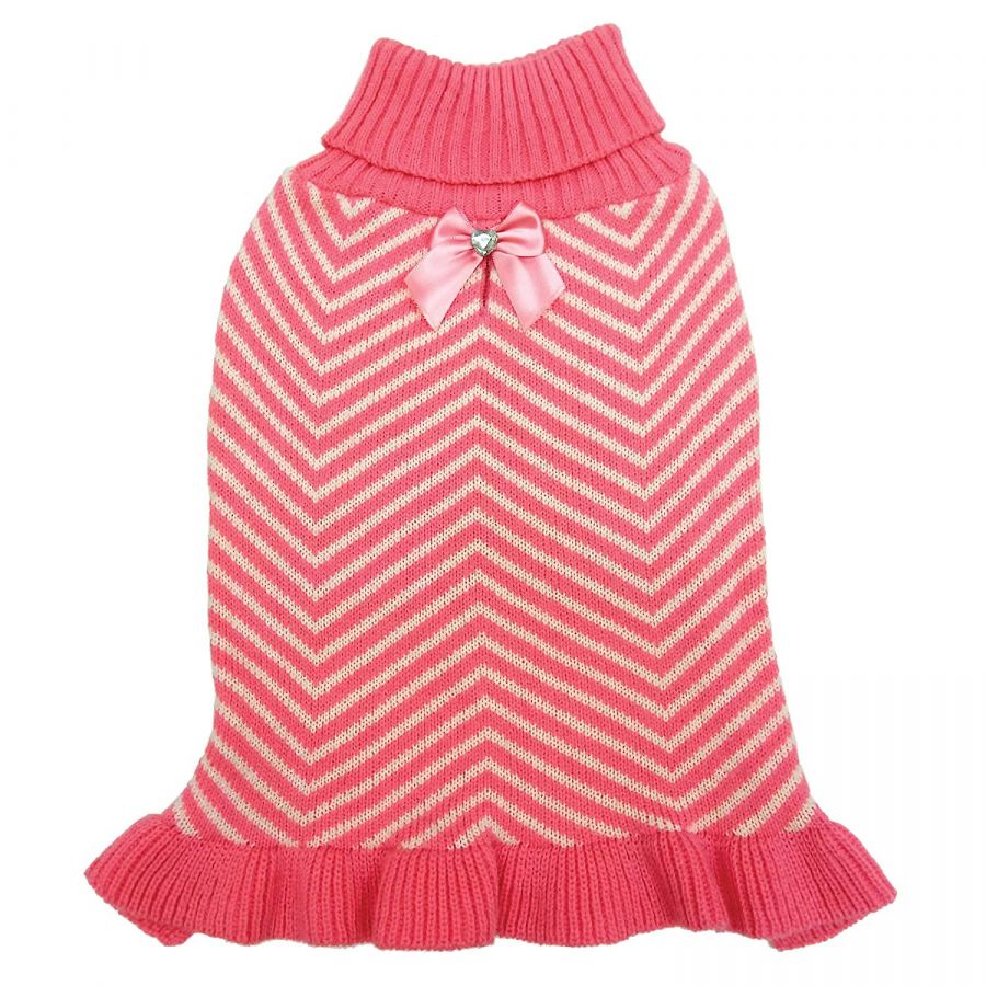 Ethical Fashion Pet Stripes & Ruffles Dog Sweater, Pink, Medium