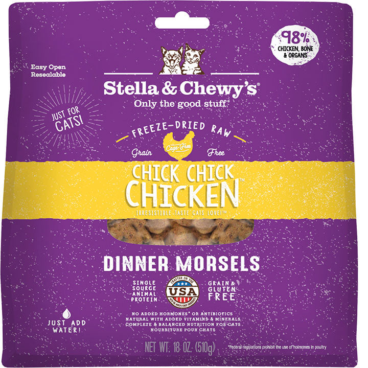 Stella & Chewy's Chick Chick Chicken Freeze-Dried Cat Food, 18 oz, Raw Grain-Free Dinner Morsels
