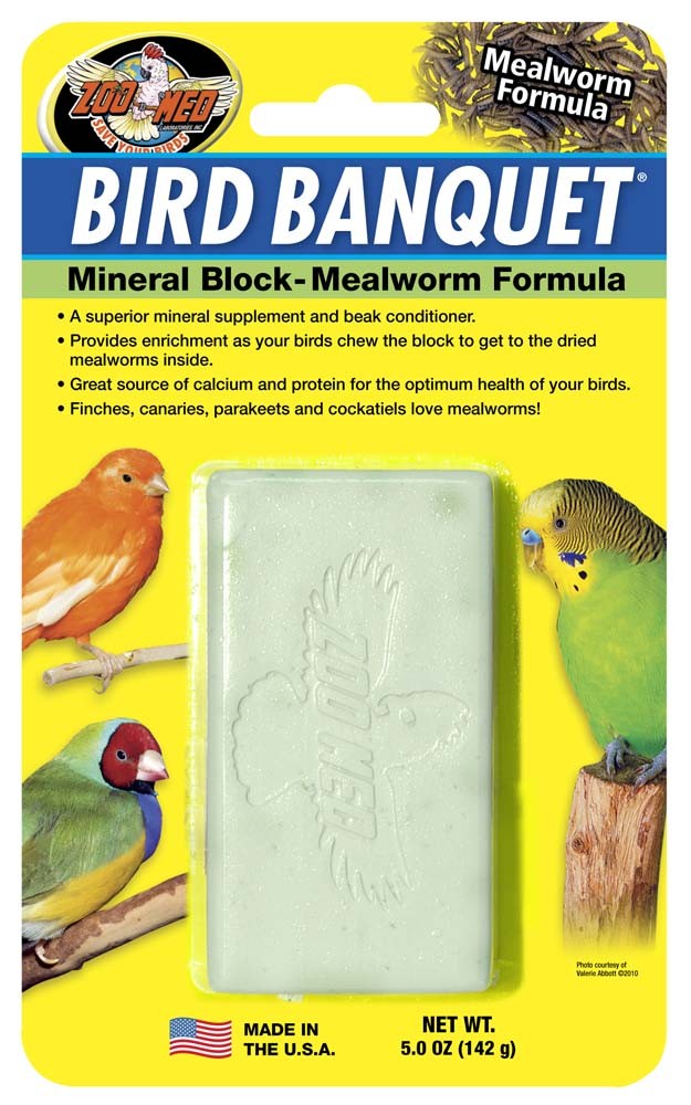 Zoo Med Bird Banquet Mineral Block - Mealworm Formula - Large, 5oz Bird Treat