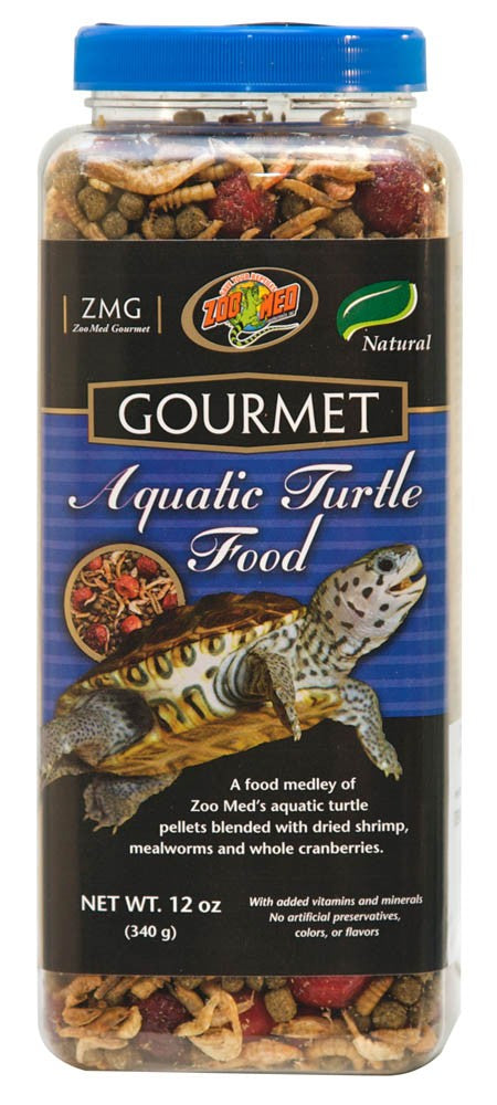 Zoo Med Gourmet Aquatic Turtle Food - 11 oz / 12 oz High Protein Treat Pellets with Shrimp, Mealworms & Cranberries