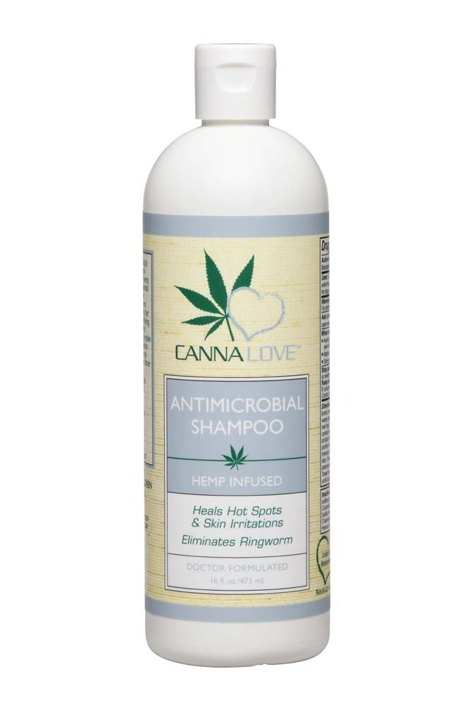 CannaLove Antimicrobial Dog Shampoo - Hemp Infused for Hot Spots & Irritations - 16 fl oz