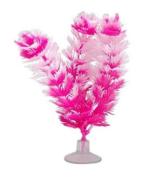Marina Betta Foxtail Plastic Plant - Hot Pink/White, 5 Inch Aquarium Decoration