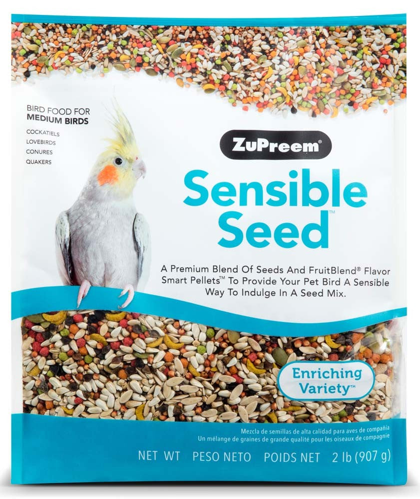 ZuPreem Sensible Seed Bird Food for Medium Birds - 2 lb Bag Cockatiel, Lovebird, Quaker, Small Conure Mix