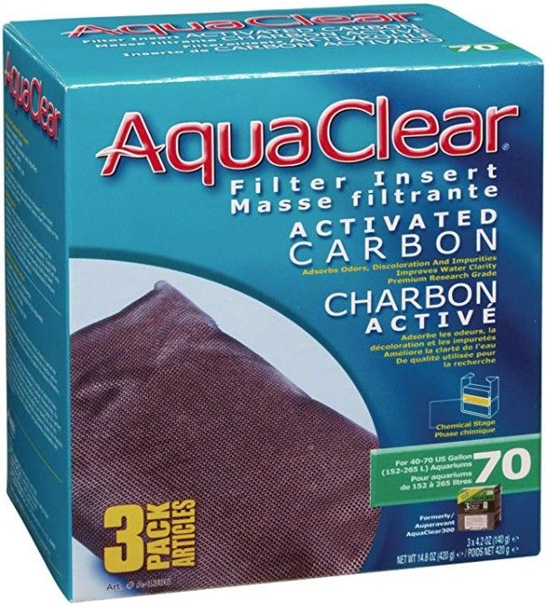 AquaClear 70 Activated Carbon Filter Inserts, 3-Pack, Aquarium Filter Replacement Media