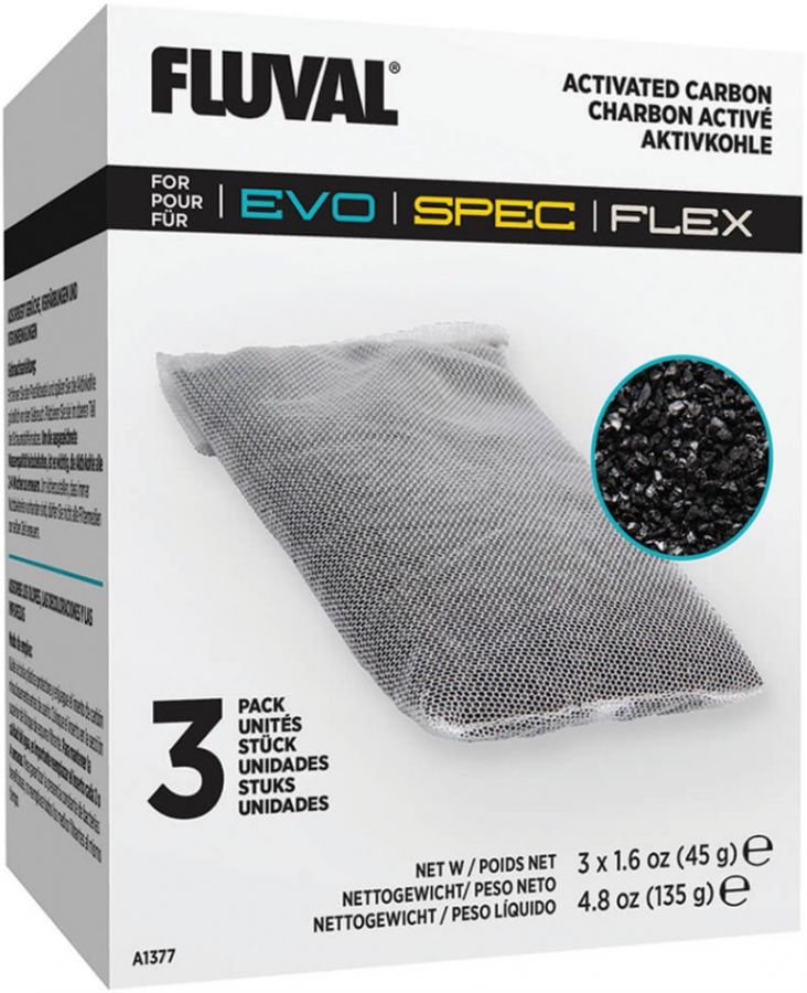 Fluval Spec/Evo/Flex Aquarium Filter Activated Carbon Replacement, 3-Pack (A1377)