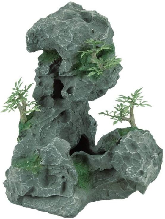 Zilla Decor Granite Cave with Plant - Medium Reptile Hideaway - 5.5"L x 7.5"W x 8.5"H