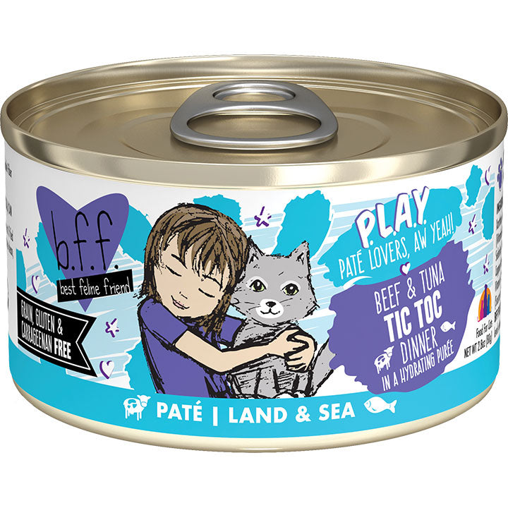 BFF Play Tic Toc Beef & Tuna Pate Wet Cat Food, 2.8 oz Grain-Free Dinner