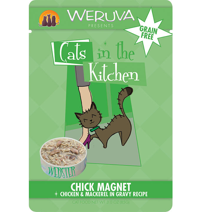 Weruva Cats in the Kitchen Chick Magnet, Chicken & Mackerel Cat Food, 3oz Pouch