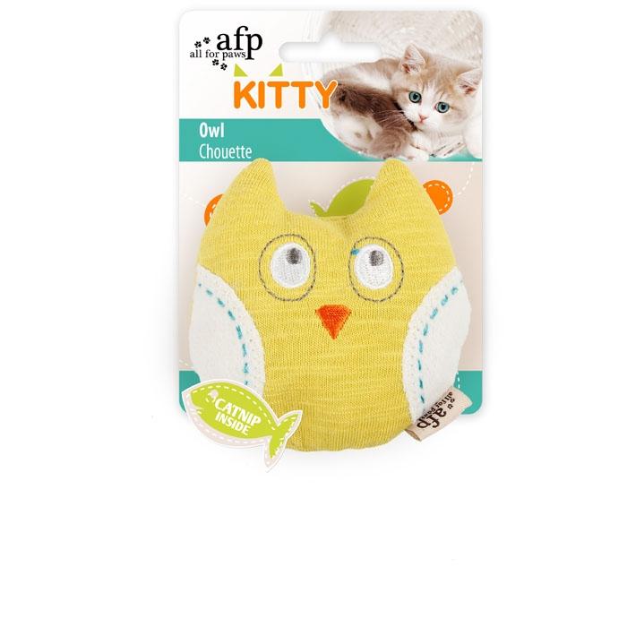 All For Paws AFP Kitty Owl Cat Toy - Yellow Plush Catnip Toy