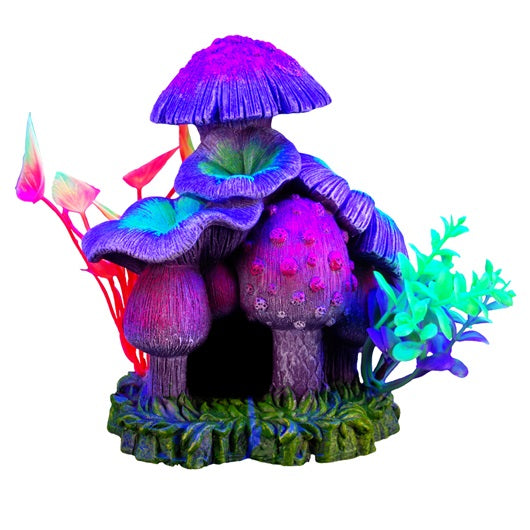 Marina iGlo Mushroom House with Plants Aquarium Ornament - 6 inch Fish Hideout Decor