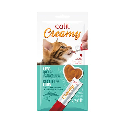 Catit Creamy Tuna Cat Treats - Lickable & Hydrating, 5 x 15g Tubes