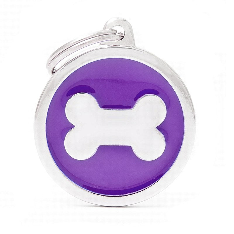 MyFamily Classic Large Purple Circle with Bone Pet ID Tag