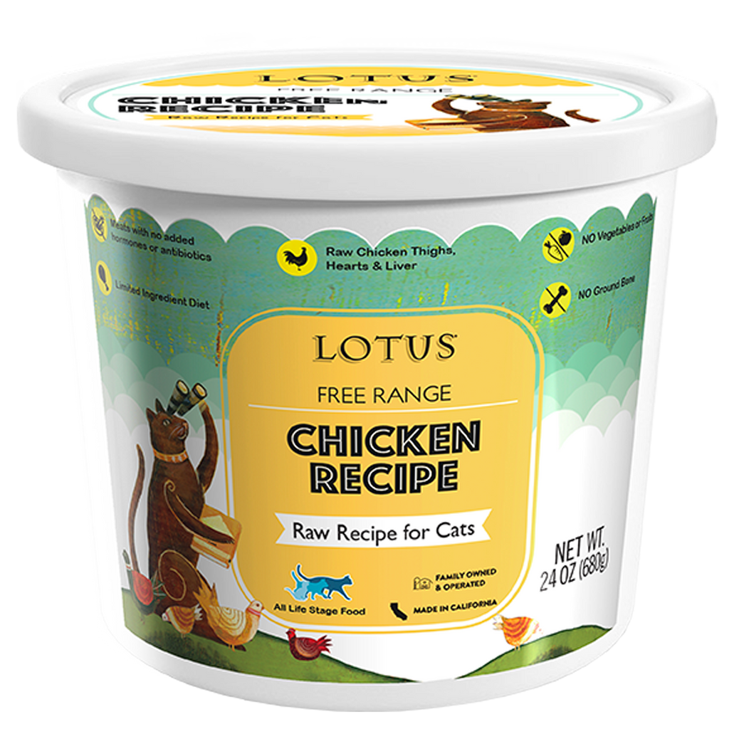 Lotus Frozen Raw Cat Food - Free Range Chicken - 24/25 oz Grain-Free Recipe