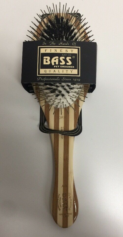 Bass Brushes Hybrid Groomer A3 Dark Bamboo Pet Brush - Natural Bristle & Alloy Pin