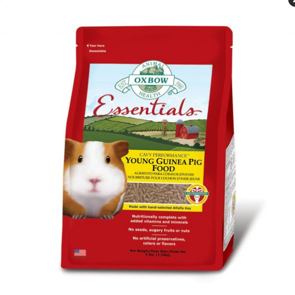 Oxbow Essentials Young Guinea Pig Food - 5 lb Bag - Alfalfa-Based Pellets for Growing & Nursing Guinea Pigs