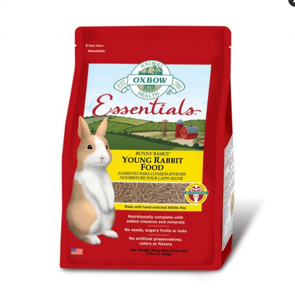 Oxbow Essentials Young Rabbit Food - 5 lbs, Alfalfa Based Diet for Growing Rabbits