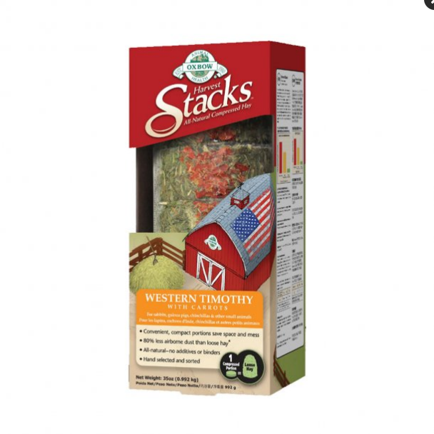 Oxbow Harvest Stacks Timothy Hay with Carrots - Small Animal Food - 35 oz