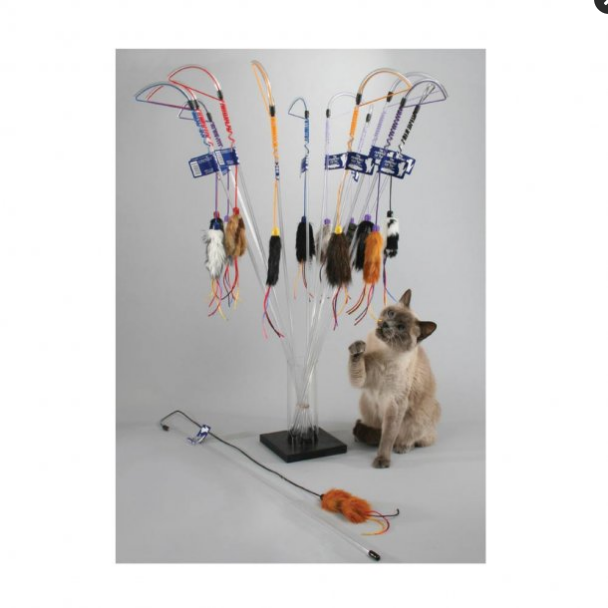 Vee PURRfect Cat Wand Toy - Furry Teaser with Feather, Red Cord & Faux Fur - 36" Interactive Play