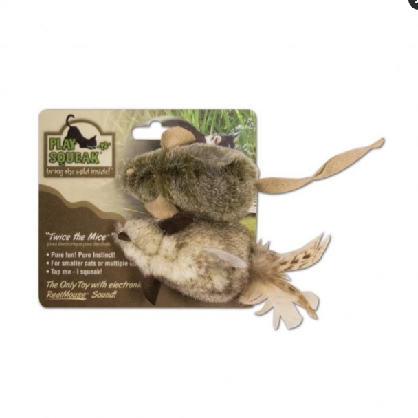 OurPets Play-N-Squeak Twice the Mice Cat Toy - 2 Pack, Catnip, Real Mouse Sound