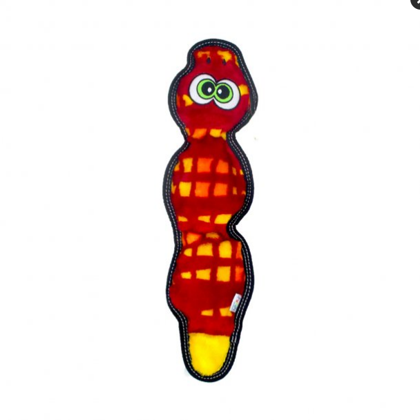 Outward Hound Tough Seamz Snake Dog Toy - 3 Squeakers - Durable Plush - Medium/Large - Red