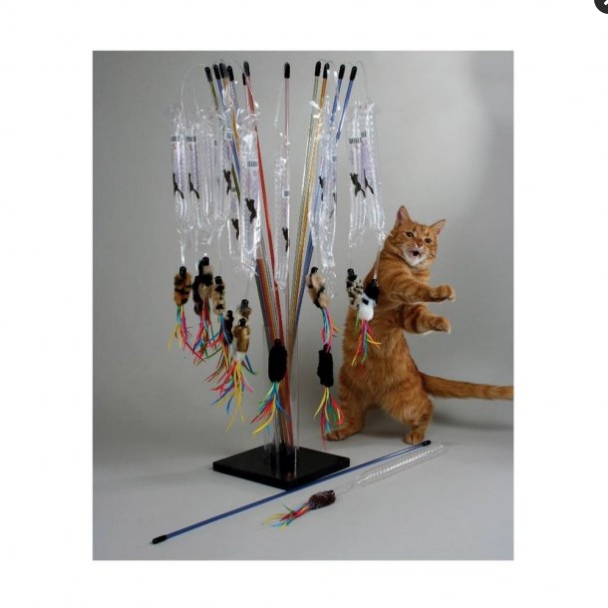VEE PURRfect Go-Fur-It Cat Toy - Clear Wand with Feathers & Noise Maker - Interactive Play