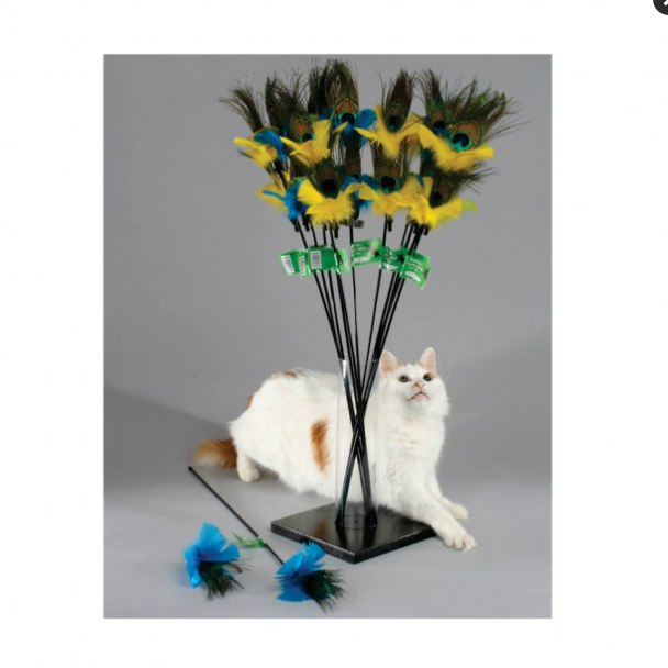 Vee PURRfect Peacock Feather Cat Wand Toy - 36 Inch
