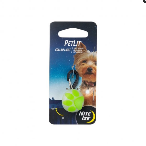 Nite Ize PetLit LED Collar Light - Lime Paw - Pet Safety Light