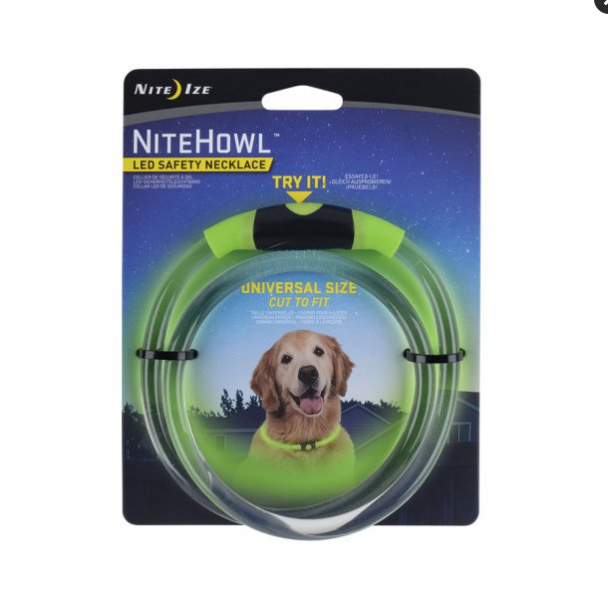 Nite Ize NiteHowl LED Dog Safety Necklace - Green - Cut-to-Fit, 360° Visibility