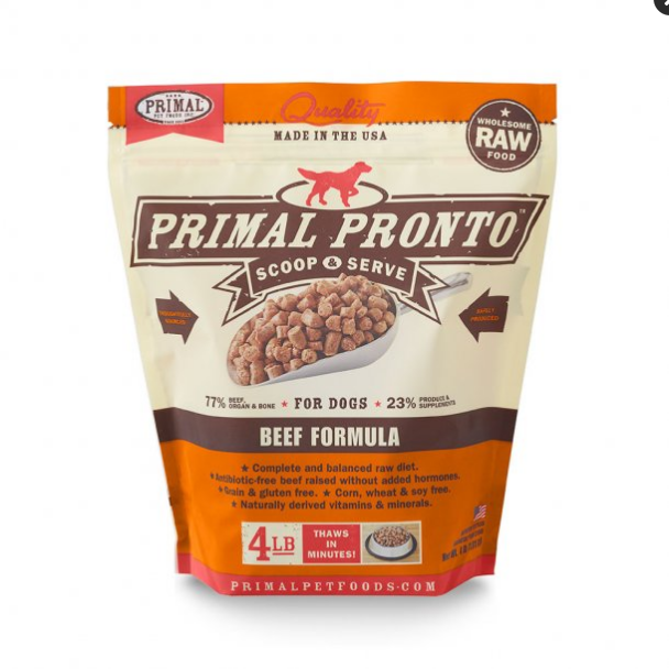 Primal Pronto Beef Frozen Raw Dog Food, 4 lb - Canine Formula Bites