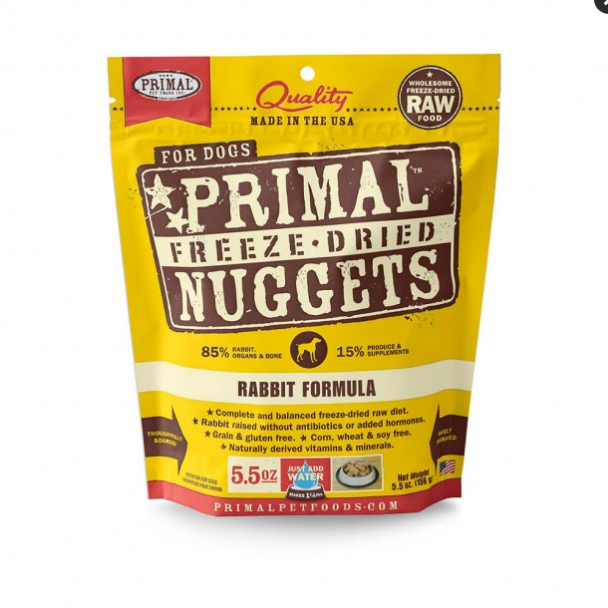 Primal Freeze Dried Raw Dog Food Nuggets, Rabbit, 5.5 oz - Complete & Balanced Meal