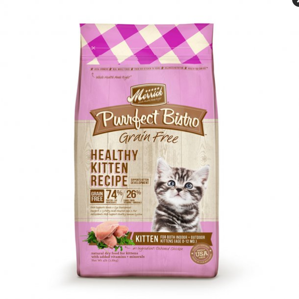 Merrick Purrfect Bistro Grain Free Healthy Kitten Dry Cat Food, Chicken, 4 lb Bag