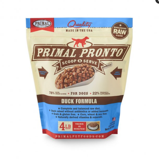 Primal Pronto Frozen Raw Duck Dog Food, 4 lb