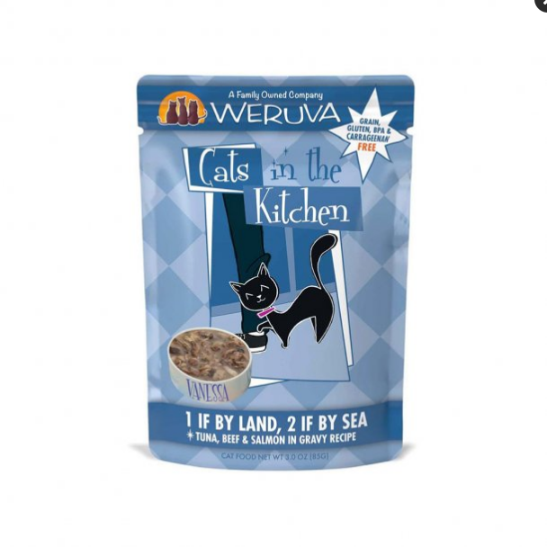 Weruva Cats in the Kitchen 1 If By Land, 2 If By Sea Cat Food Pouch - Tuna, Beef & Salmon in Gravy - 3oz