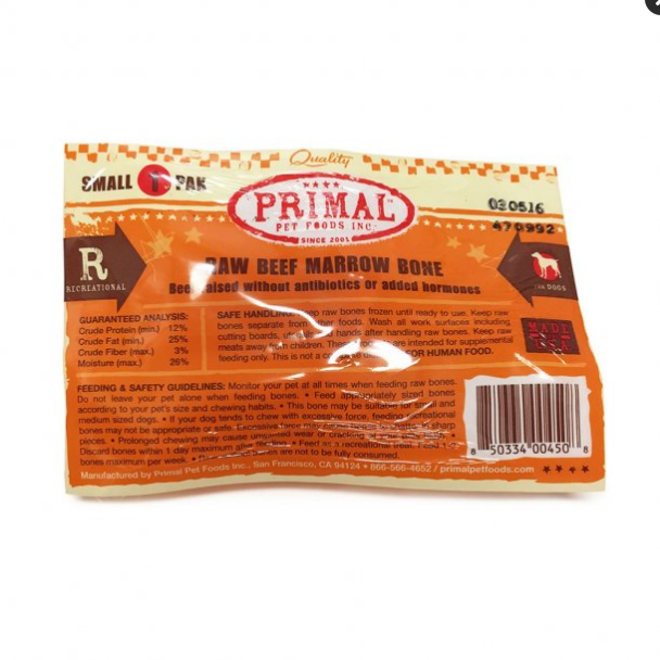 Primal Raw Frozen Beef Marrow Bone - Small - Dog Treat