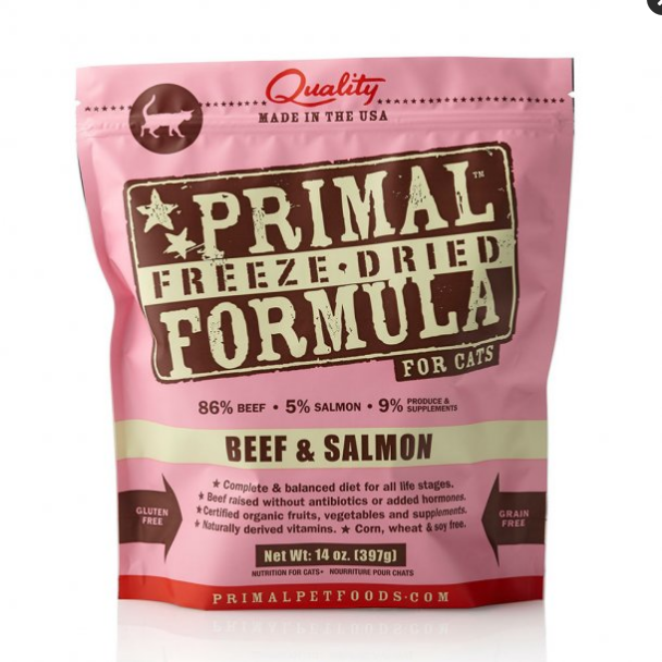 Primal Freeze-Dried Cat Food Beef & Salmon Nuggets - 14 oz Raw, Grain-Free Diet