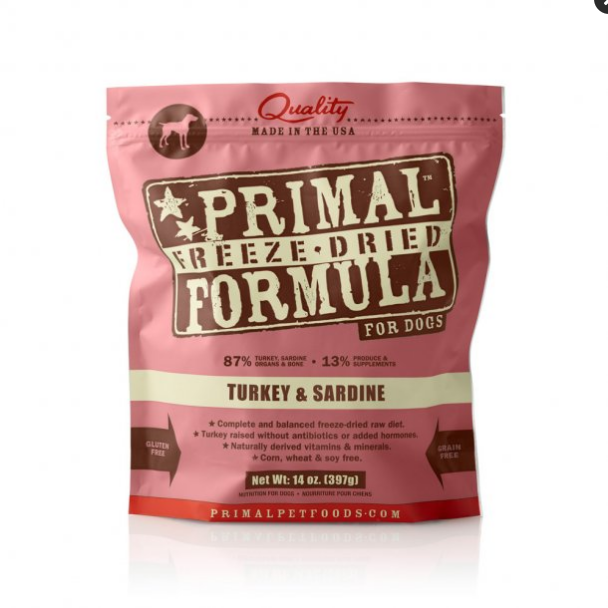 Primal Freeze-Dried Turkey & Sardine Dog Food Nuggets, 14 oz Bag
