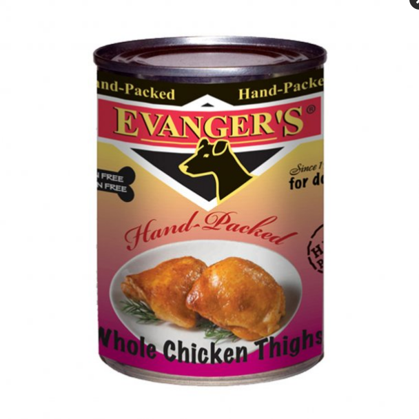 Evanger's Whole Chicken Thighs in Bone Broth for Dogs, 12 oz Can (Single or 12-Pack) Grain-Free Wet Food