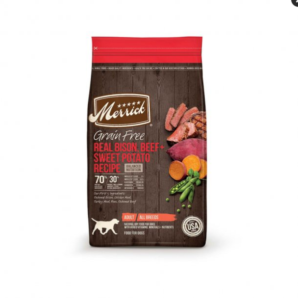 Merrick Grain Free Bison, Beef & Sweet Potato Recipe Dry Dog Food - 4lb Bag