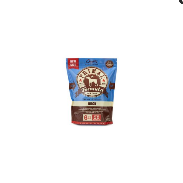 Primal Frozen Raw Dog Food Duck Patties - 6 lb Bag