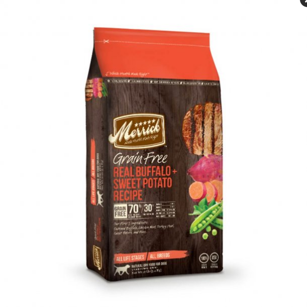 Merrick Grain Free Real Buffalo, Beef & Sweet Potato Recipe Dog Food, 12 lbs