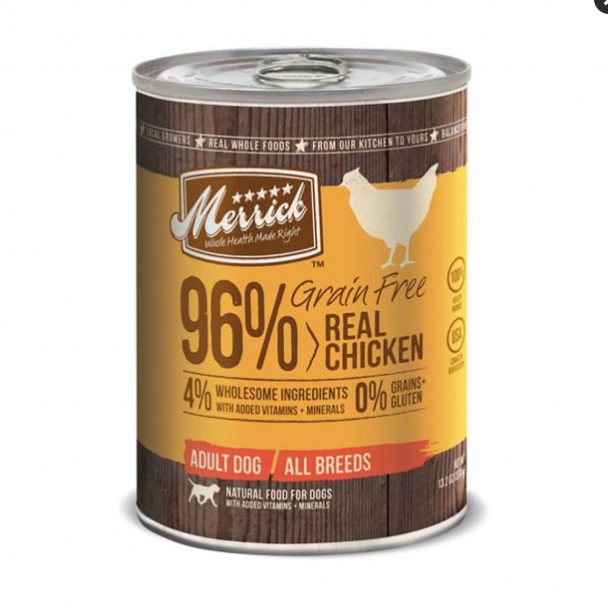 Merrick Grain Free 96% Real Chicken Dinner Wet Dog Food, 12.7 oz Can