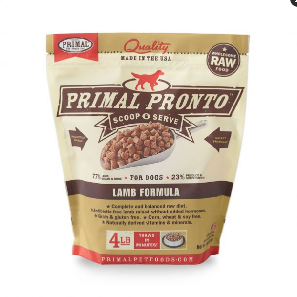 Primal Pronto Raw Frozen Lamb Formula Dog Food - 4lb