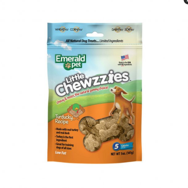 Emerald Pet Little Chewzzies Dog Treats - Turducky Recipe, 5 oz - Soft, Wheat-Free Training Treats