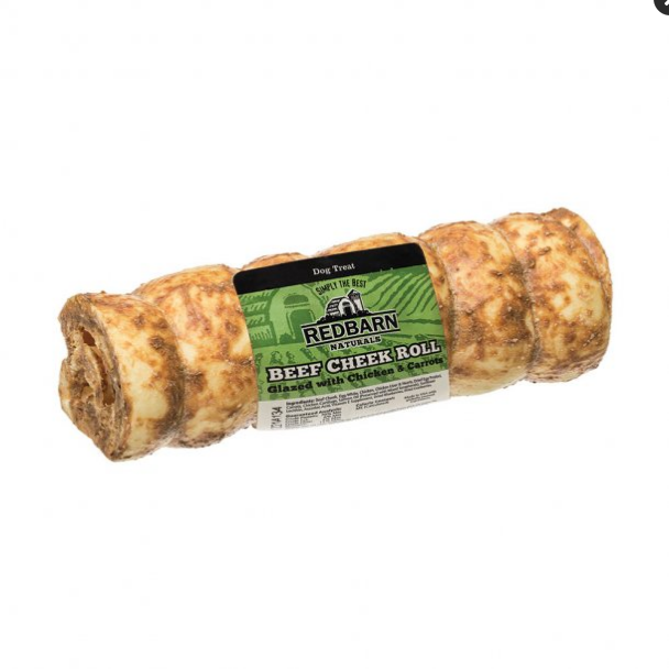 Redbarn Large Glazed Beef Cheek Roll Dog Treat, Chicken & Carrot Flavor, 3.5 oz