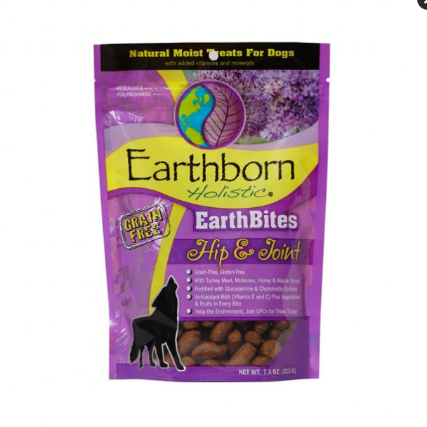 Earthborn Holistic EarthBites Hip & Joint Dog Treats, 7.5 oz - Grain Free, Turkey Meal