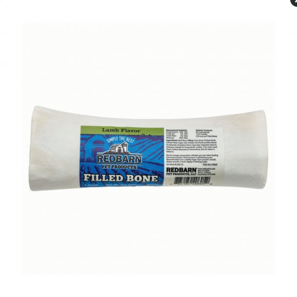 Redbarn Lamb Filled Bone - Large 6" Dog Treat - Natural Beef Bone with Lamb Filling
