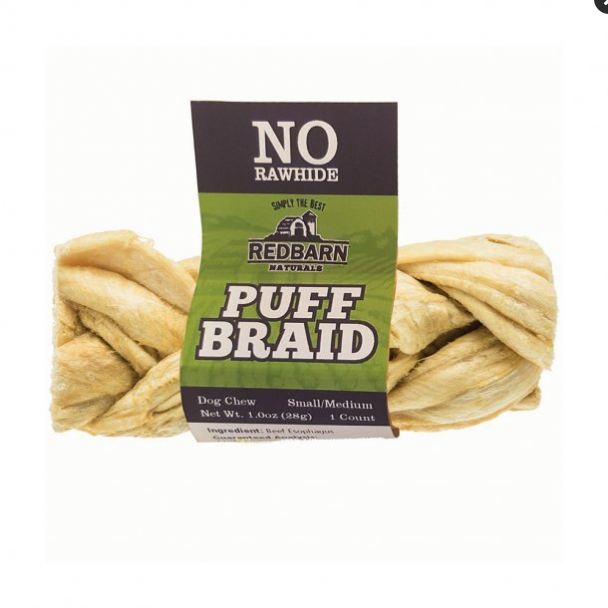 Redbarn Puff Braids Medium Dog Treats, Beef Esophagus, Natural Chews