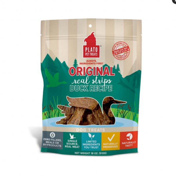 Plato Original Real Strips Duck Dog Treats, 18 oz, Natural Duck Recipe