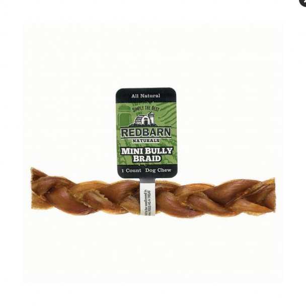 Redbarn Mini Braided Bully Stick Dog Chew - Single Ingredient, Natural Treat