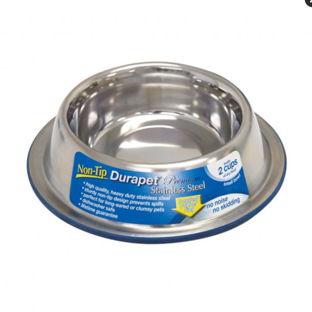 OurPets Premium Stainless Steel Non-Tip Dog Bowl - Small, 2 Cup Capacity